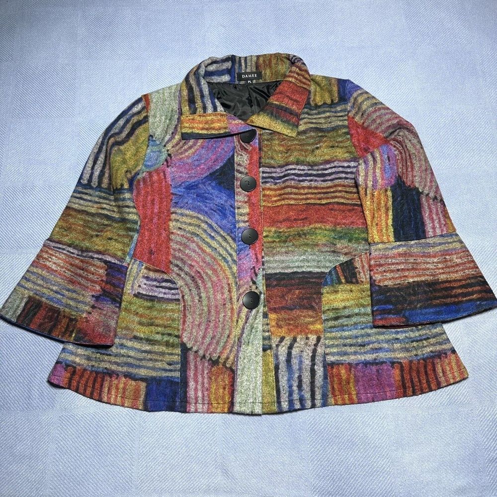 DAMEE Inc Soft‎ Abstract Striped Multicolor Lined Button Jacket Size PL